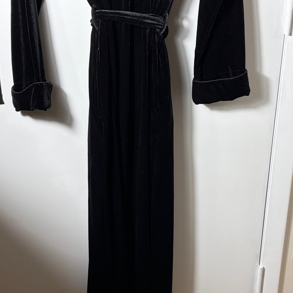 Lauren Ralph Lauren Black Velvet Long Robe Belted Monogram S - Picture 6 of 6